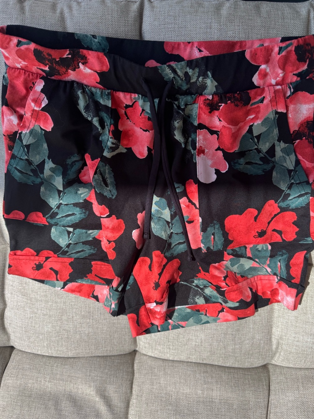 LuLaRoe Black Shorts with Red and Green Floral Print